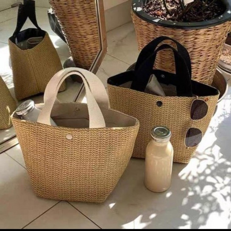TEMU 라탄백 왕골가방 도트백 손가방 가방 여름