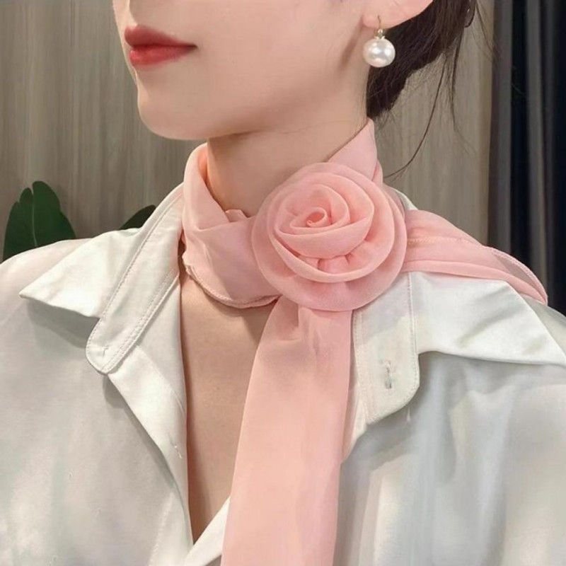 TEMU 싸더라 장미 코사지 쉬폰 넥스카프 여성 목 스카프 데이트룩 카페룩 패션