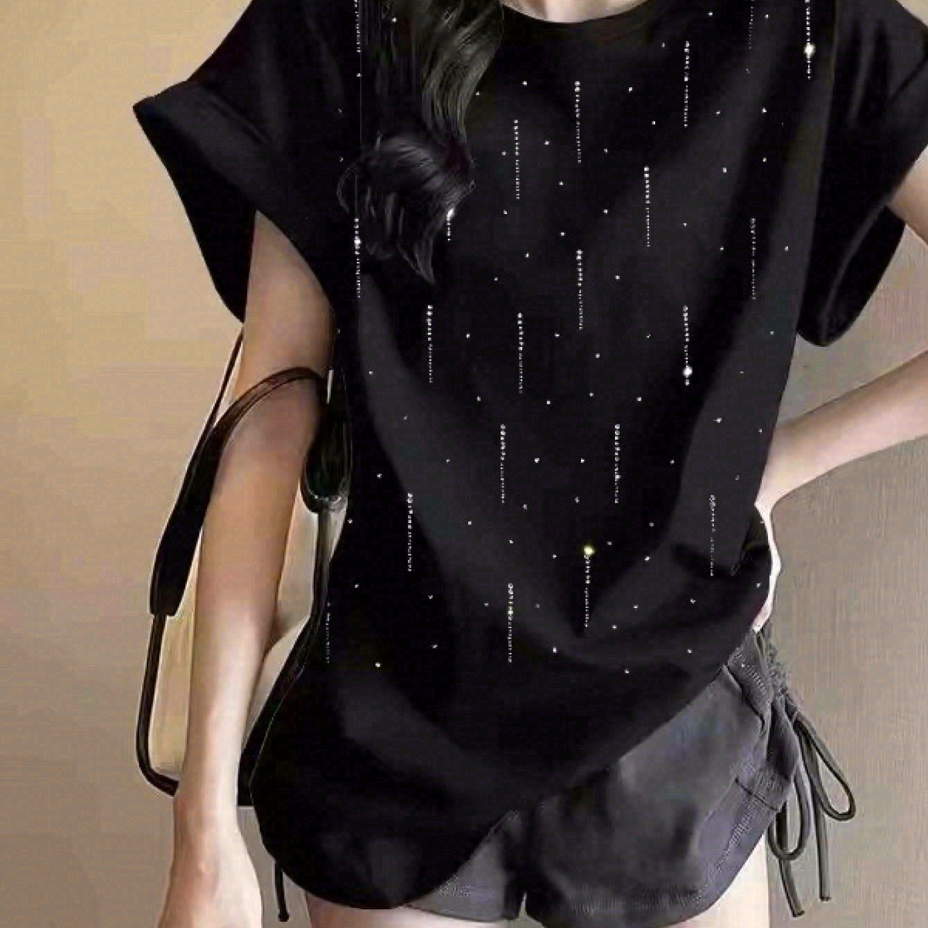 TEMU 봄 여름 가을 신상 트렌디 브랜드 헤비 인더스트리 핫 유성우 루즈핏 조끼 반팔 티셔츠 여성용 외국 스타일 조끼