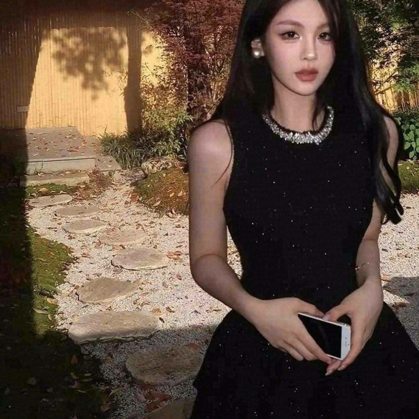 TEMU 핫걸 허리 슬림 드레스 여성용 여름 기품 있는 고급 리틀 블랙 드레스 생일 드레스 숏 스커트