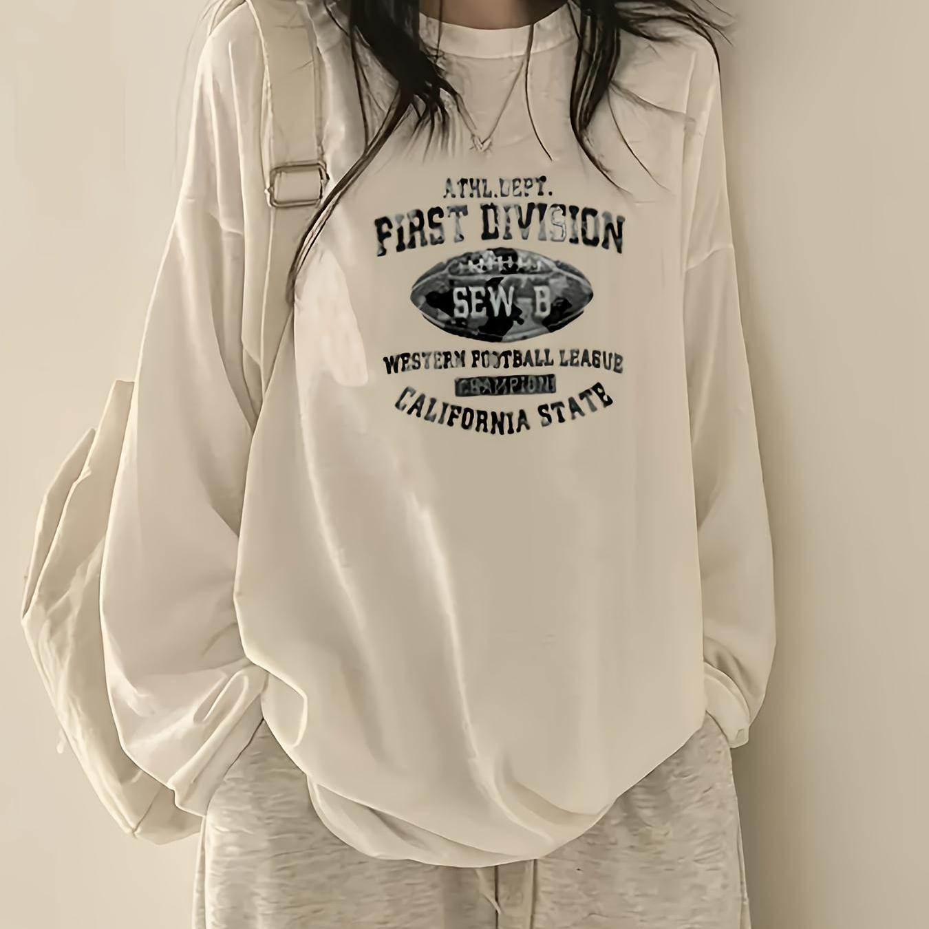 TEMU 레터 프린트 긴팔 티셔츠, 캐주얼 긴팔 - 원단으로 제작, 가을과 겨울에 완벽한 선택. 편안한 여성 패션 - 부드럽고 통기성, 일상 캐주얼 착용에 이상적, 새해