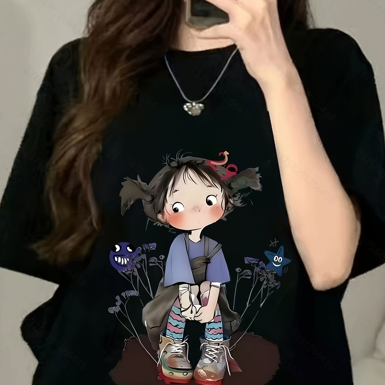 TEMU 유니섹스 티셔츠 귀여운 만화 프린트 남녀 공용 재미있는 그래픽 티셔츠, 캐주얼 스트리트웨어, 크리스마스와 새해를 위한 패션 선물, 레귤러 핏, 크루넥, 짧은 소매, 약간 신축성 있는 원단, 커플 스타일