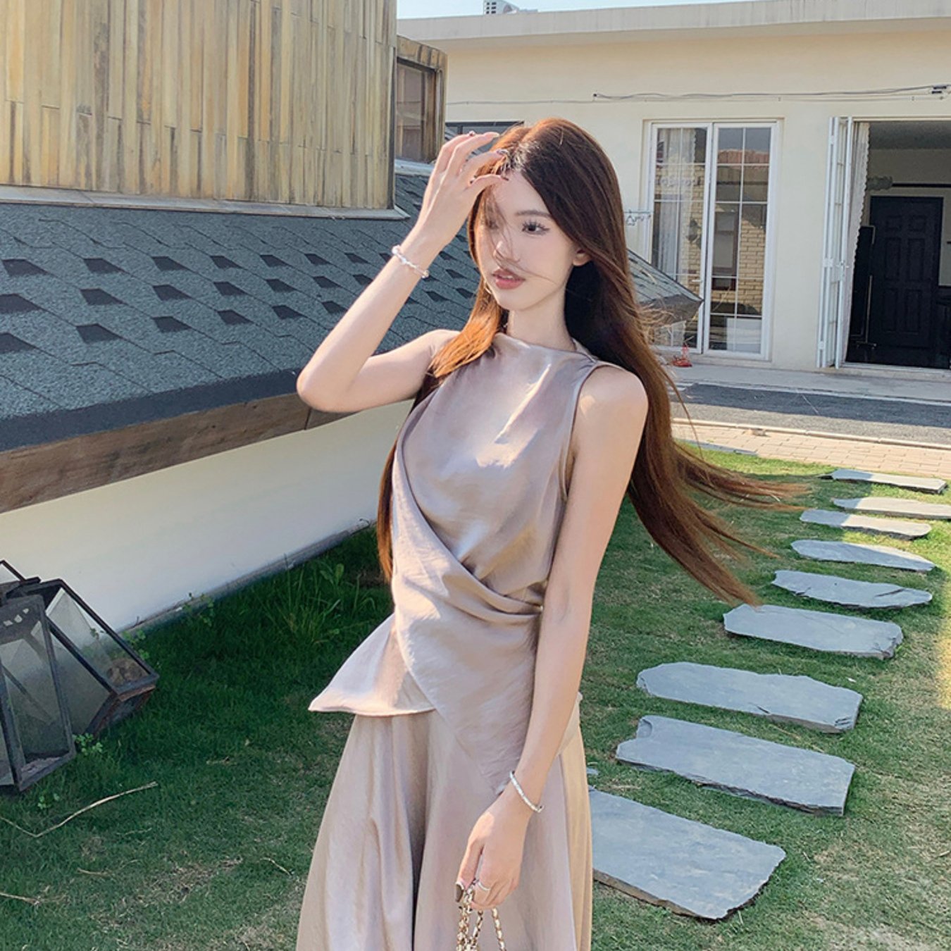 TEMU 아일랜드 크로스오버 조끼 하이엔드 빅 스윙 스커트