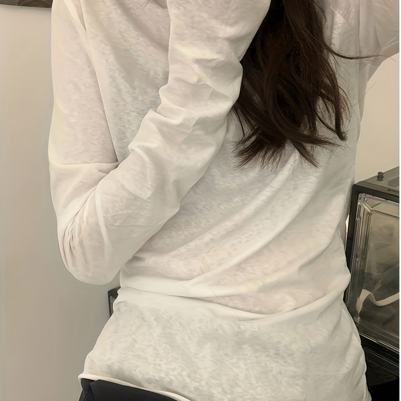 TEMU 여성 시스루 긴팔 티셔츠 라운드넥 레이어드 이너티 슬림핏 비침있는 찰랑거리는 페미닌 꾸안꾸 무지 티 화이트