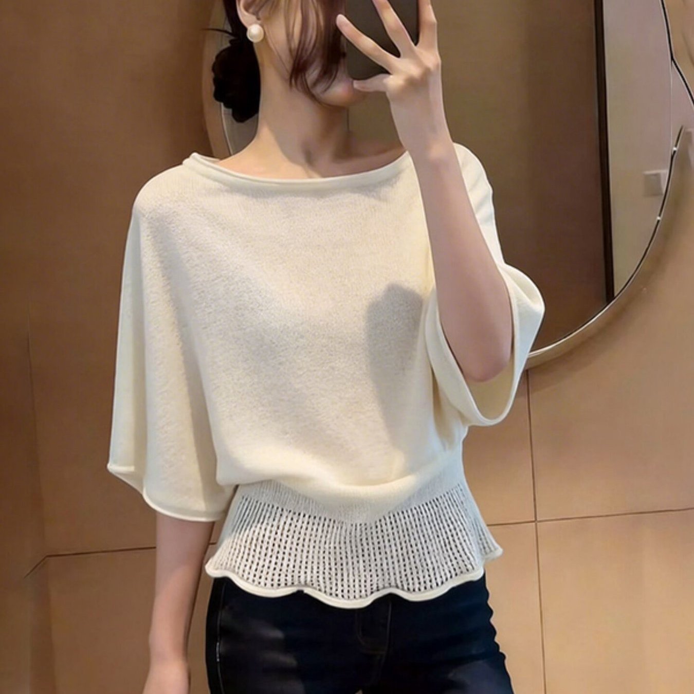 TEMU 프렌치 홀우드 선크림 여성 여름 루즈핏 게으른 스타일 아우터 블라우스 얇은 탑