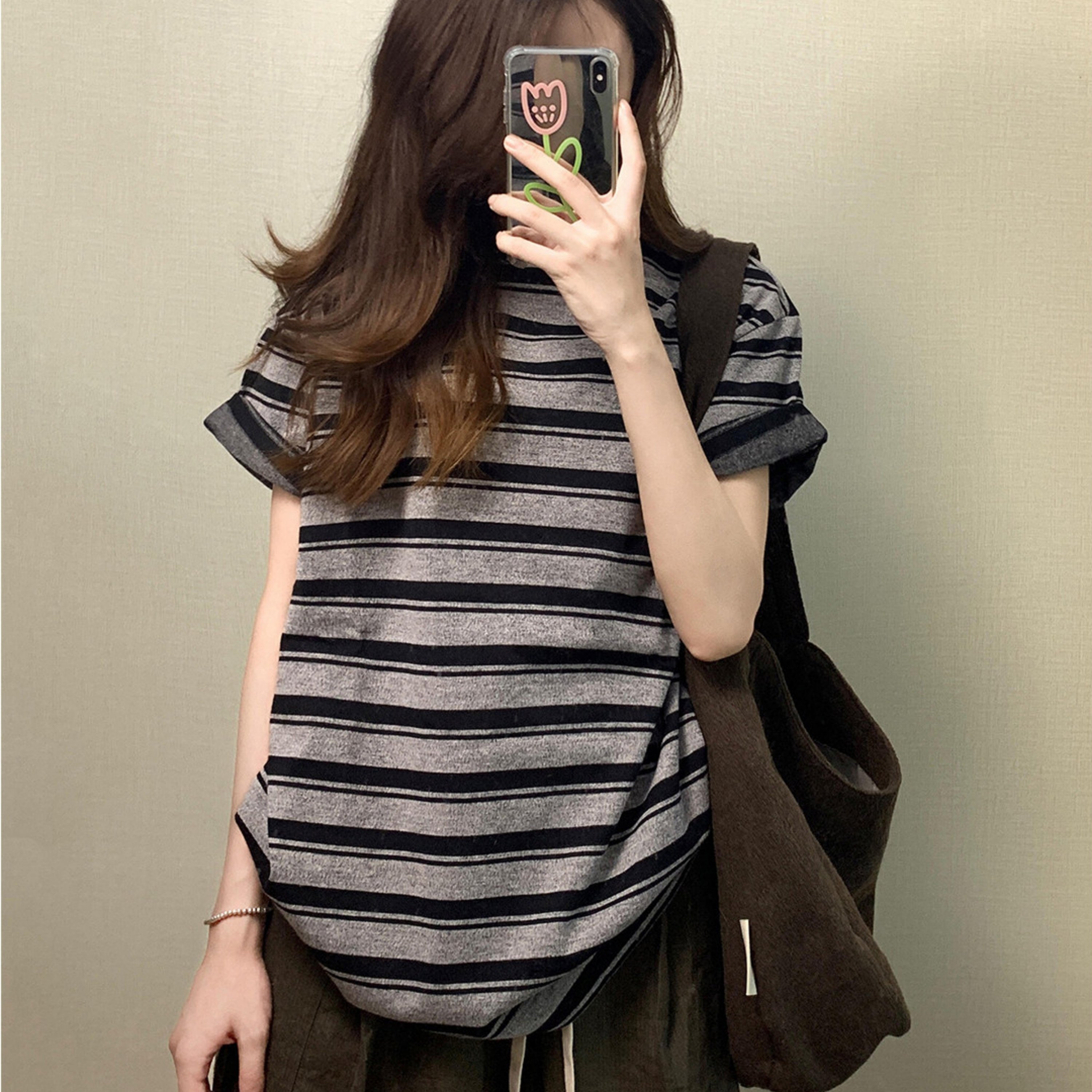 TEMU 여성용 레이지 스타일 티셔츠, 레트로 릴랙스 루즈핏 반팔
