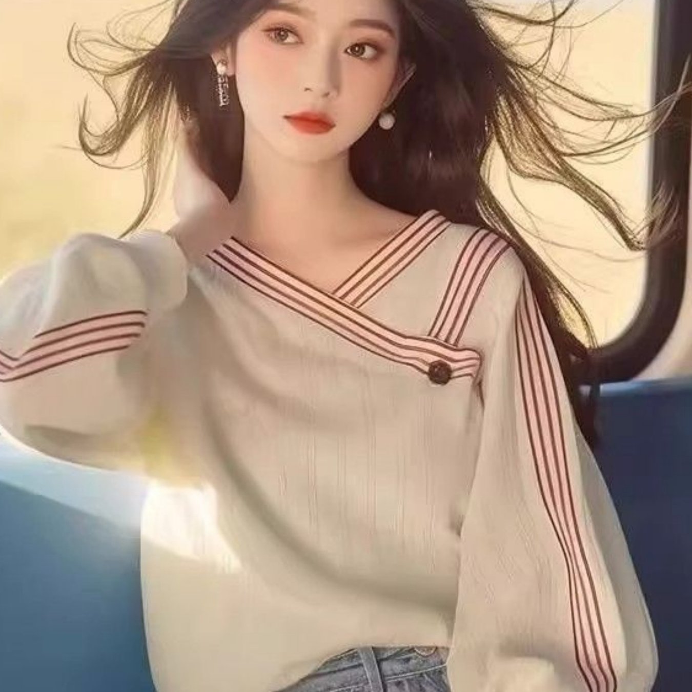 TEMU 유니크하고 시크한 작은 루즈 스웨터 여성 디자인 센스 좋은 외모 긴팔 탑
