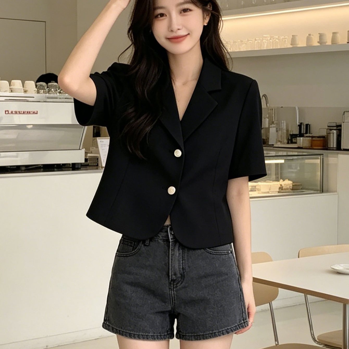 TEMU 여성 여름 얇은 옷 상의 반팔 오피스 데일리 캐주얼 단추 패션 통근 단색 슬림소녀