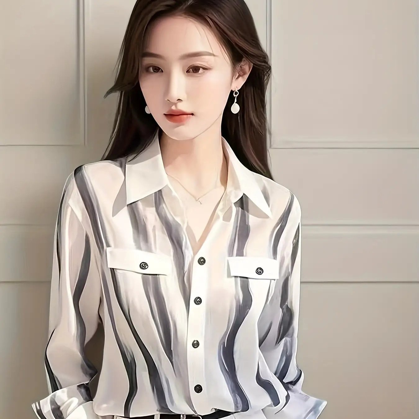 TEMU 여성 셔츠 루즈핏 남방 줄무늬 블라우스 포켓 디테일 날씬해보이는 체형커버 오피스룩 출근룩 하객룩 세련된 데일리 꾸안꾸 간절기