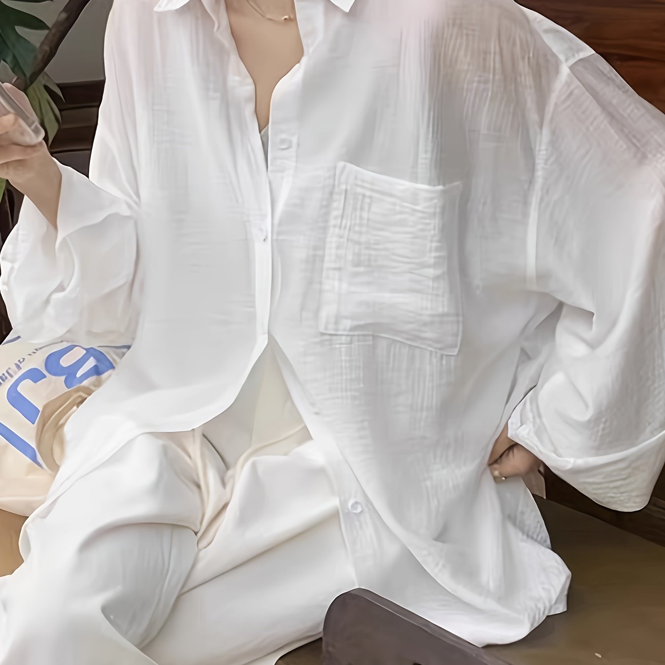 TEMU 여성 루즈핏 셔츠 블라우스 얇은 남방 화이트 시스루 요루 거즈 시원한 긴팔 체형커버 바캉스룩 비치 커버업 여름 가디건 대용 아우터 꾸안꾸