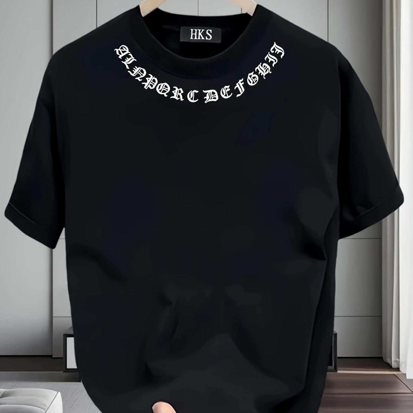 TEMU 남성용 고중량 면 티셔츠 - 루즈핏 라운드넥 스트릿 스타일, 통기성 좋은 원단으로 일상 및 격식 있는 자리에 적합 - 사계절 내내 입을 수 있는 캐주얼 상의（세탁기）기본 남성 의류 아이템, 기하학 무늬 반팔 셔츠, 내구성 있는 디자인