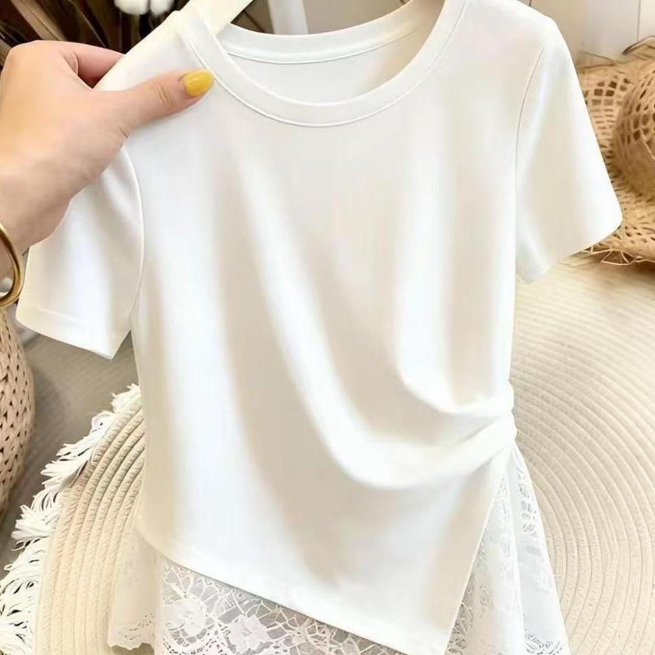 TEMU 여자 반팔 여름 반팔 티 여자 상의 슬림핏 상의