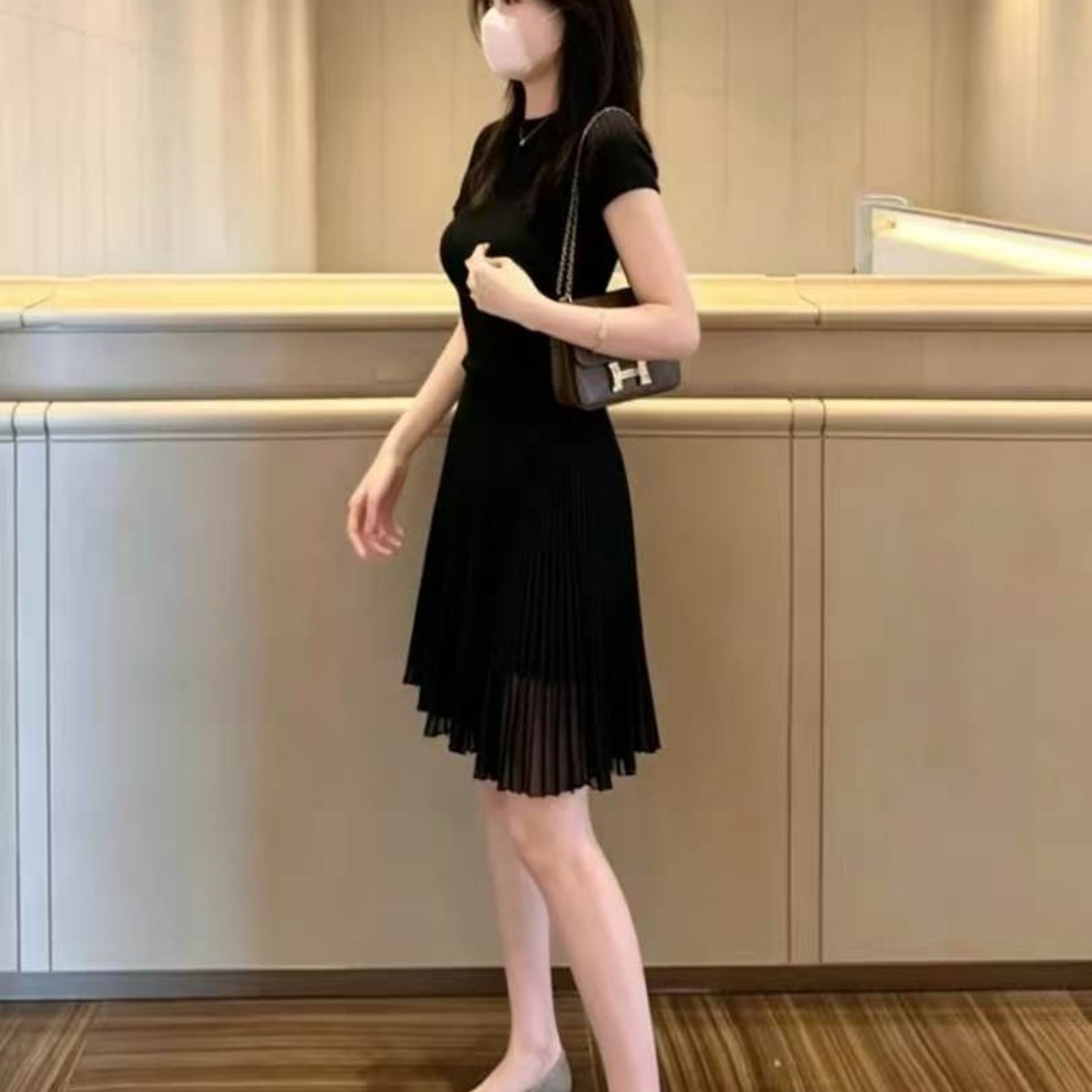TEMU 투명한 디자인감 쉬폰 주름 하프치마 여성용, 우아하고 부드럽게 흩날리는 분위기 중간길이 치마 슬림핏