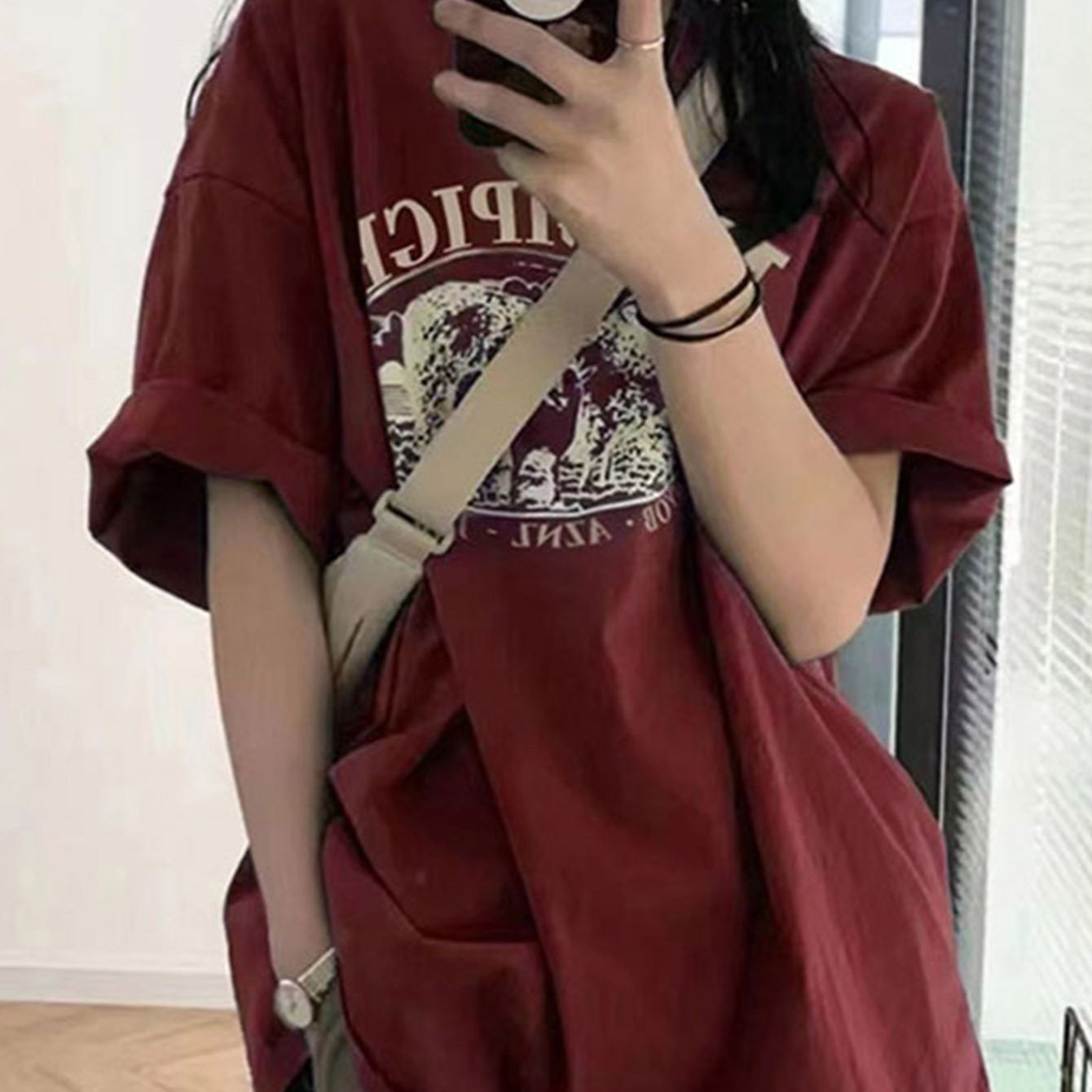 TEMU 여성 여름 라운드 프린팅 반팔 기본 티셔츠 데일리 캐주얼 루즈핏 상의 슬림소녀