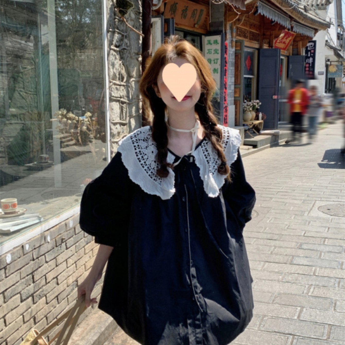 TEMU 여성 레이스 자수 빅카라 블라우스 리본 타이 퍼프소매 셔츠 루즈핏 체형커버 펀칭 러블리 데이트룩 하객룩 나들이룩 꾸안꾸 봄 여름 화이트