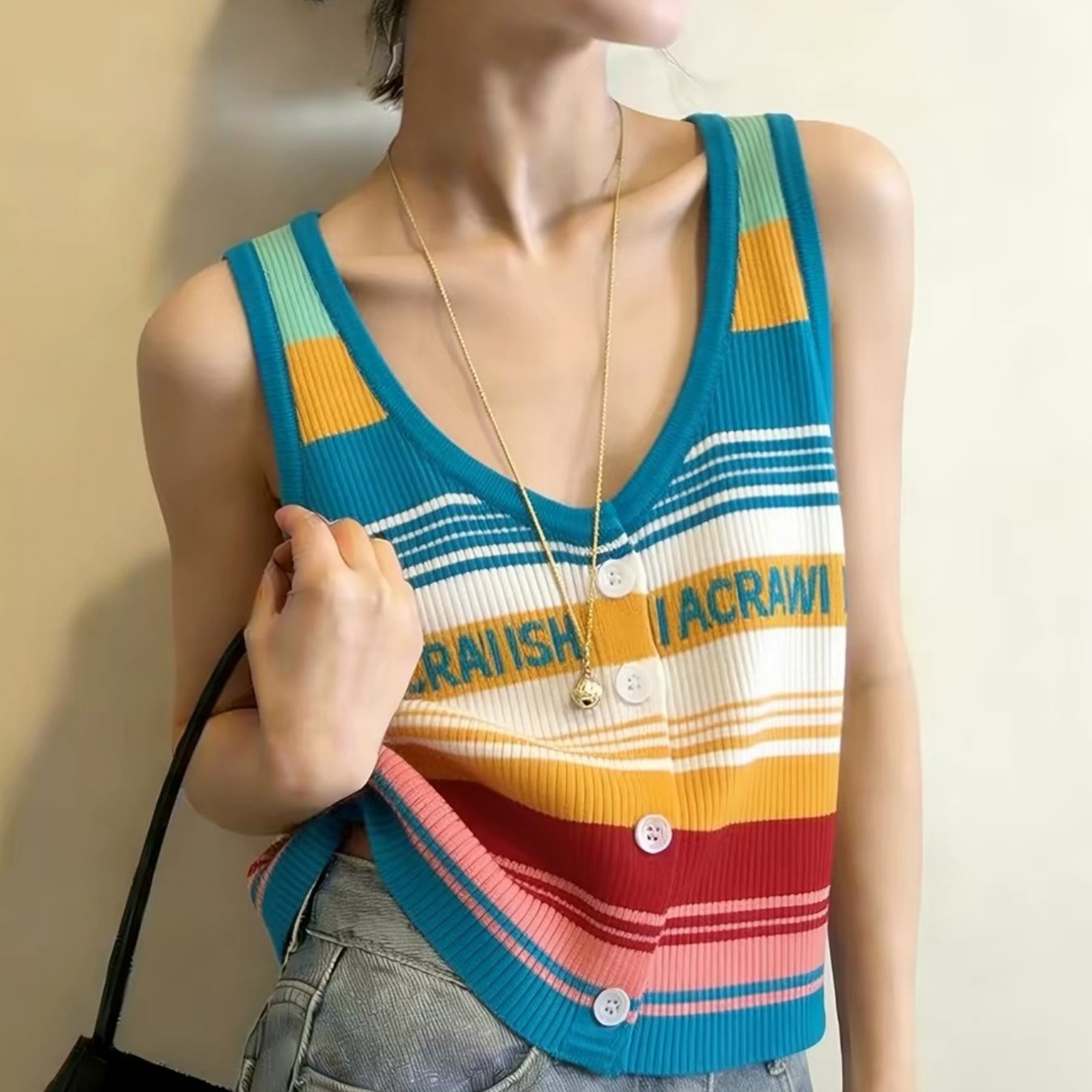 TEMU 여성용 하이엔드 캐미솔 조끼, 하단 도파민 아우터 탑