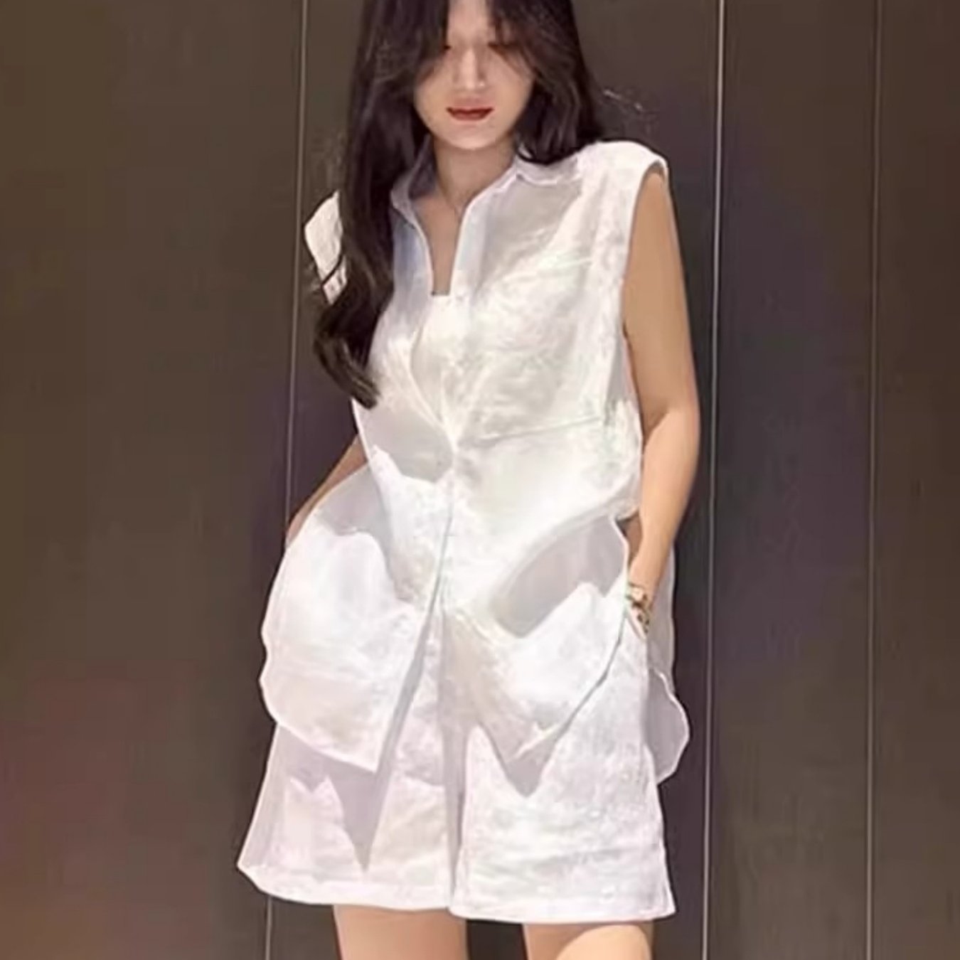 TEMU 여성용 하이엔드 수트 캐주얼 반바지 여름 라이트 럭셔리 민소매 디자인 완벽한 아웃핏