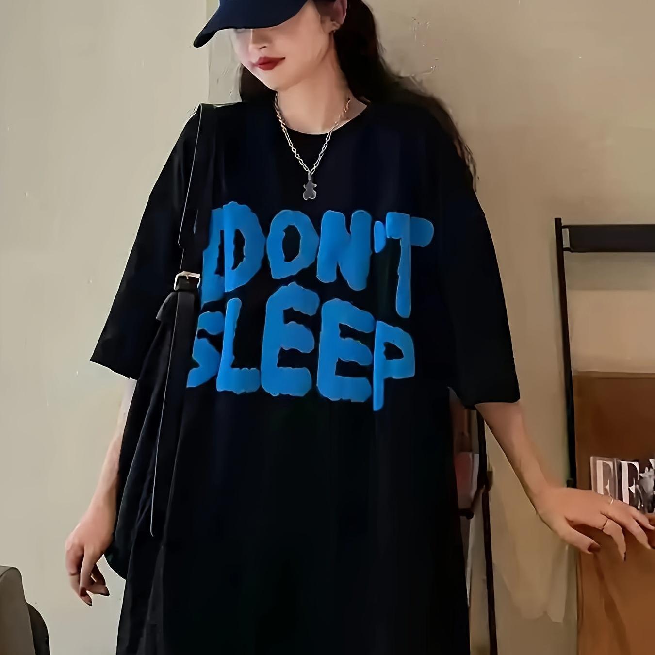 여성용 루즈핏 "don't " 그래픽 티셔츠 - 화이트 핑크 글자 프린트, 기하학적 패턴 라운드 넥 반팔 캐주얼 여름 상의, 세탁기 세탁 가능, 대담한 글꼴 루즈하고 편안한 셔츠 유니섹스, 커플 스타일: retailer-supplied image