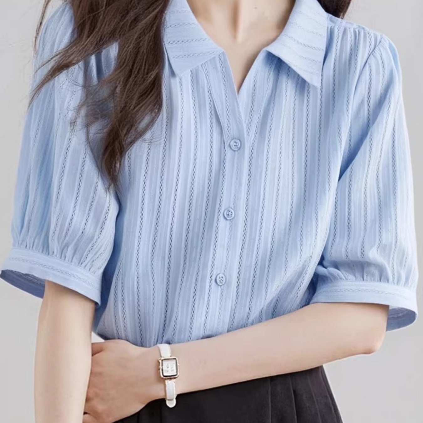 TEMU 여성용 슬리브 셔츠 여름용 얇은 폴로 칼라 통기성 피부 친화적 편안한 라펠 가디건 다용도 티셔츠 탑