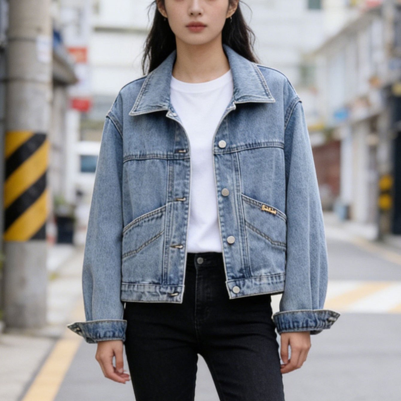 TEMU 코트 여성 워싱 청자켓 봄가을 긴팔 데일리 캐주얼 쇼트 상의 루즈핏 패션 부드럽고 편안한 슬림소녀