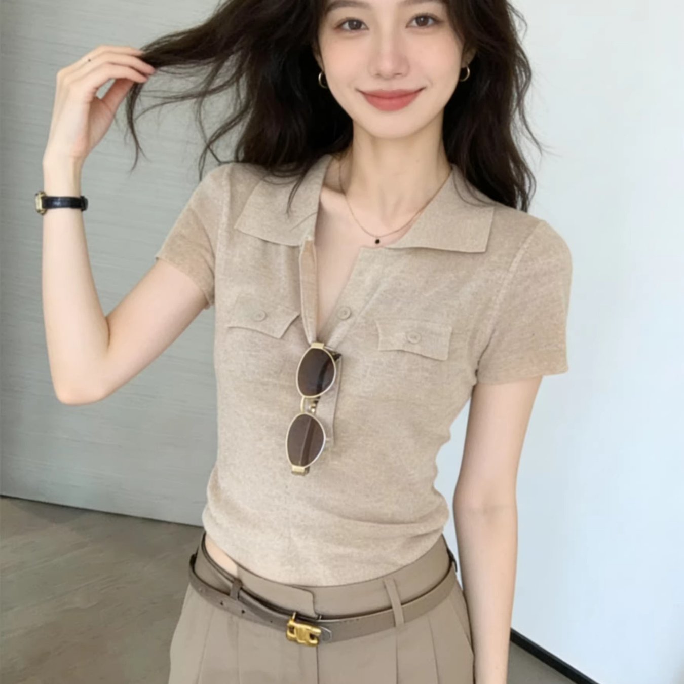 TEMU 부드러운 바람 커뮤터 슬리밍 폴로 여름 얇은 슬림 반팔 직장 다용도 성격 탑