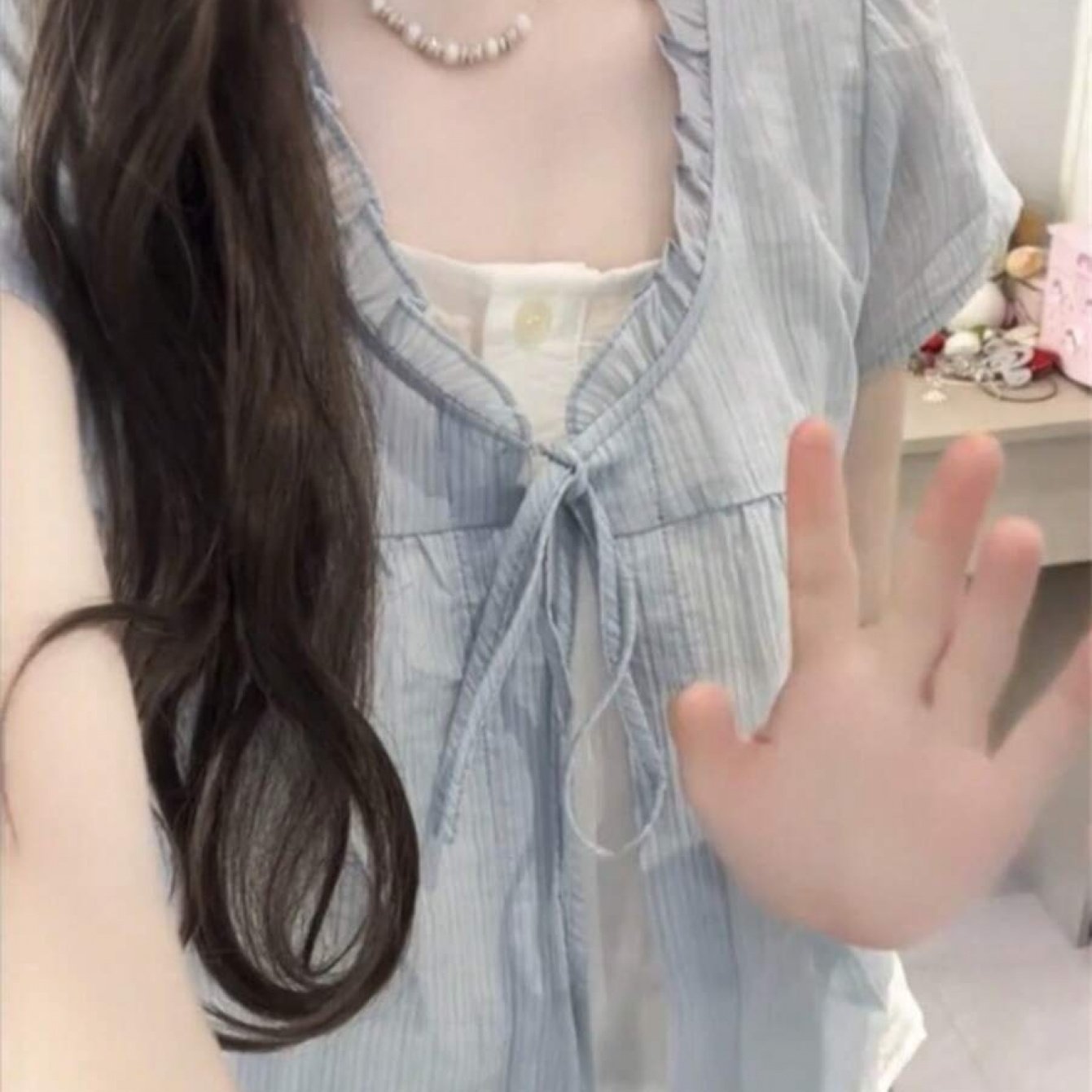 TEMU 여성 페이크 투피스 블라우스 리본 프릴 반팔 티셔츠 날씬해보이는 슬림핏 체형커버 러블리 페미닌 데이트룩 하객룩 출근룩 꾸안꾸 시원한 여름 소라