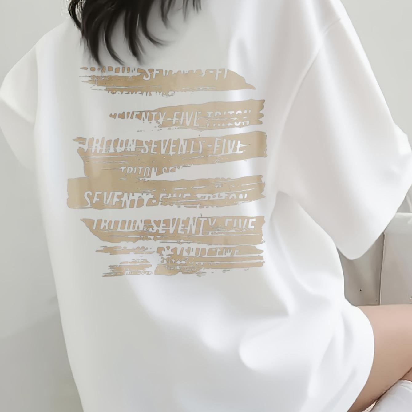 TEMU 흰색 티셔츠, "-FIVE" 패턴과 로고 디자인, 캐주얼한 여름 패션, 남녀 공용 반팔 상의