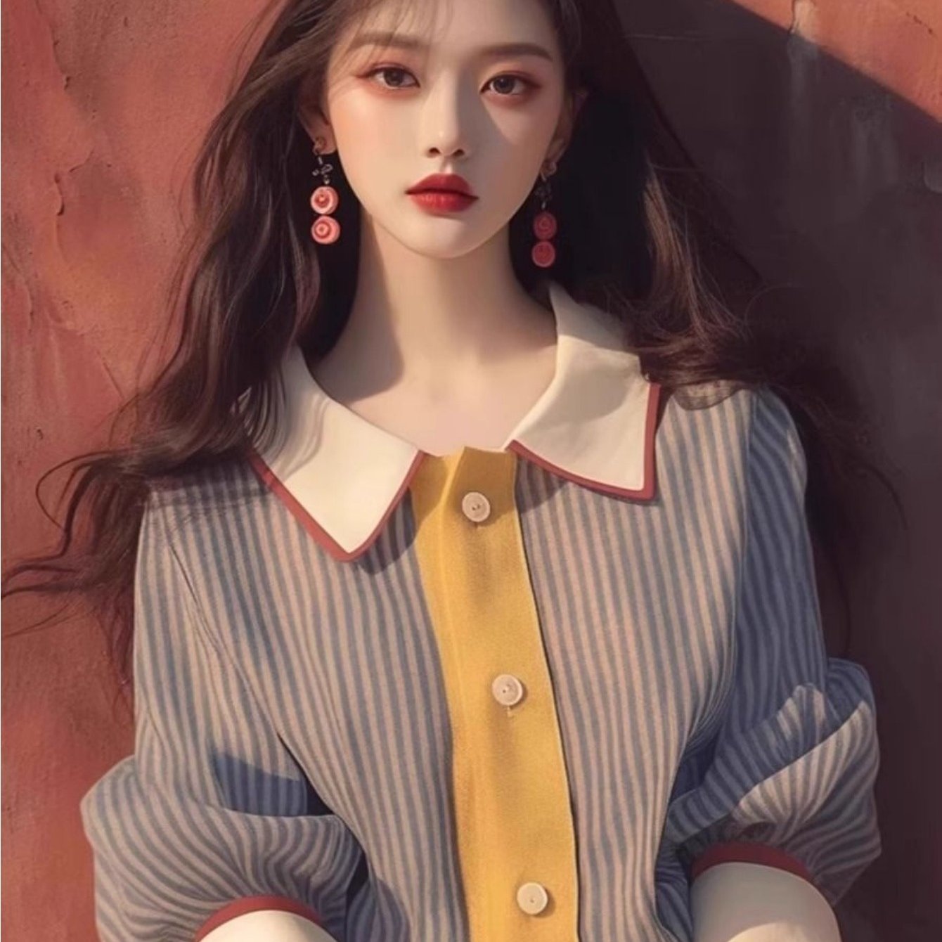 TEMU 여성 셔츠 배색 카라 블라우스 퍼프소매 벌룬소매 오피스룩 출근룩 데이트룩 러블리 빈티지 페미닌 체형커버 봄 가을 남방