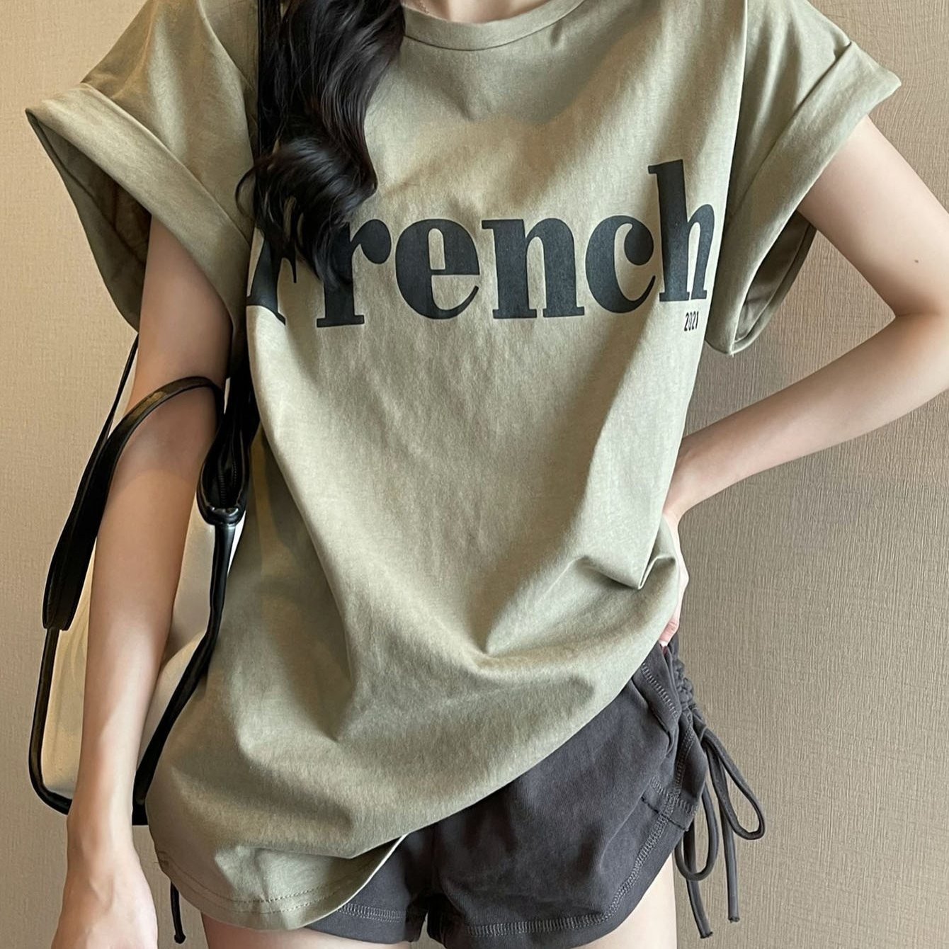 TEMU 1+1 여성 라운드넥 레터링 프린트 반팔 티셔츠 여름 루즈핏 캐주얼 상의 2종 세트