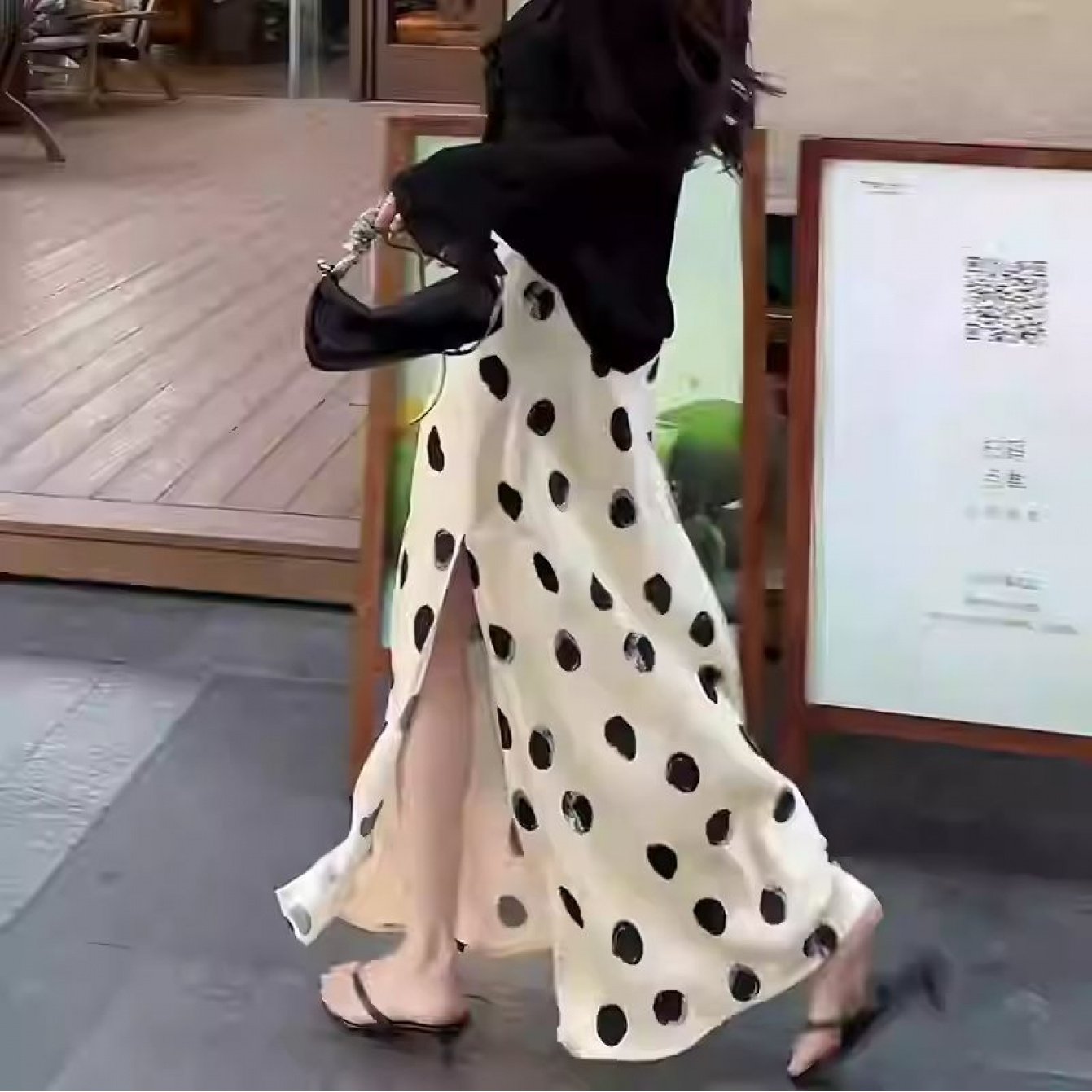 TEMU 여성 도트 롱스커트 밴딩 땡땡이 옆트임 치마 체형커버 날씬해보이는 프렌치 시크 하객룩 데이트룩 꾸안꾸 바캉스룩 찰랑거리는 시원한 여름