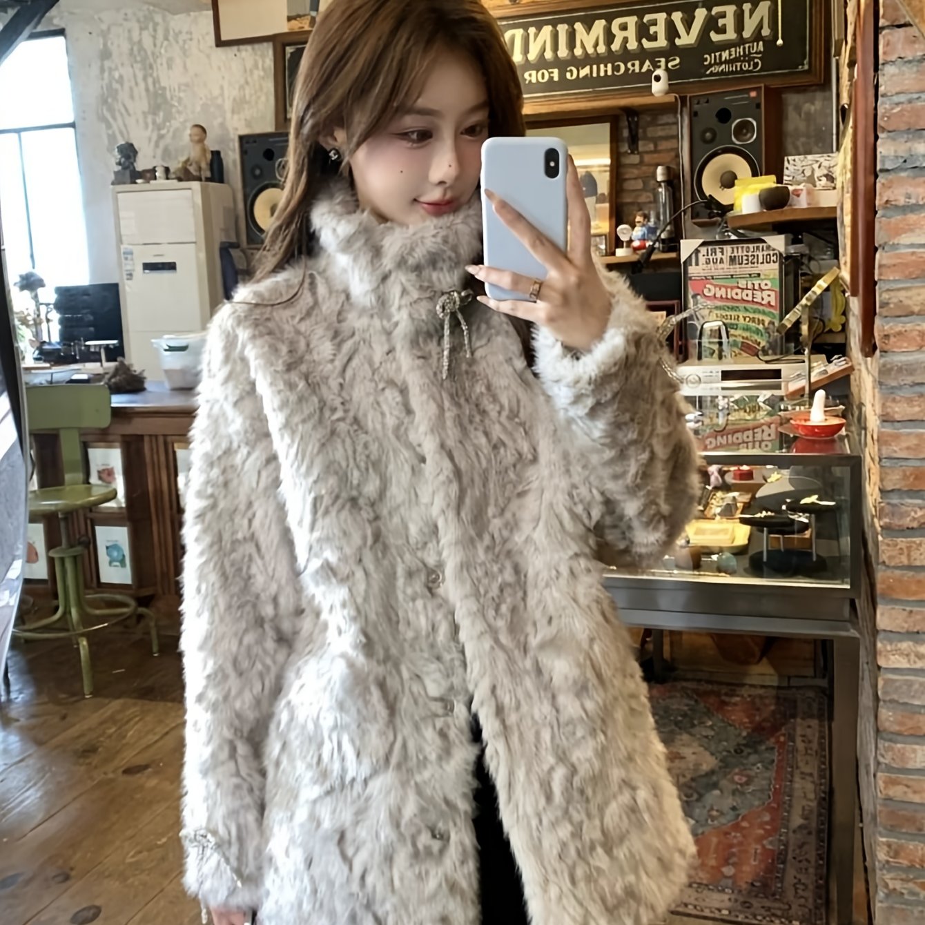 TEMU 리본 하이넥 퍼 코트 여성 가을겨울 신상 미니멀 루즈핏 보온성 높은 소프트 페이크 밍크 에코 퍼 오버핏 숏 아우터 키작녀 데일리 데이트룩