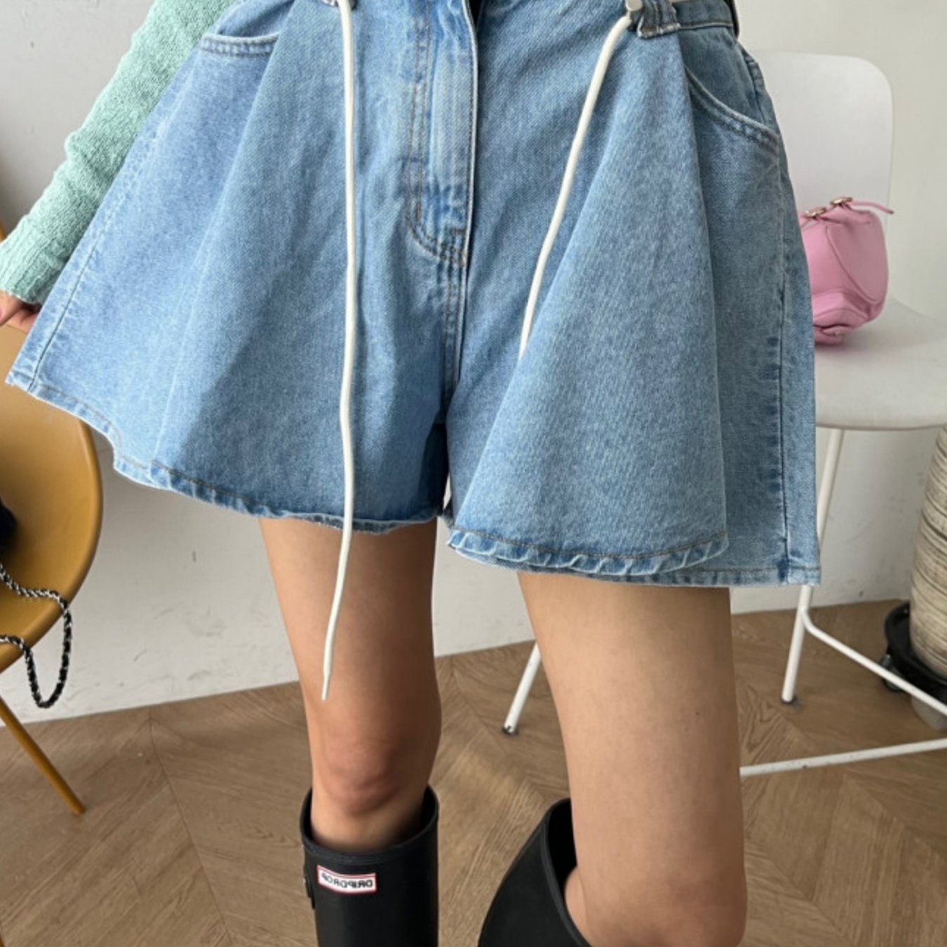 TEMU 로프 끈, 빅 스커트, 하이웨스트, 와이드 레그, 롱 레그, 캐주얼 핫 걸 컬로트, 반바지