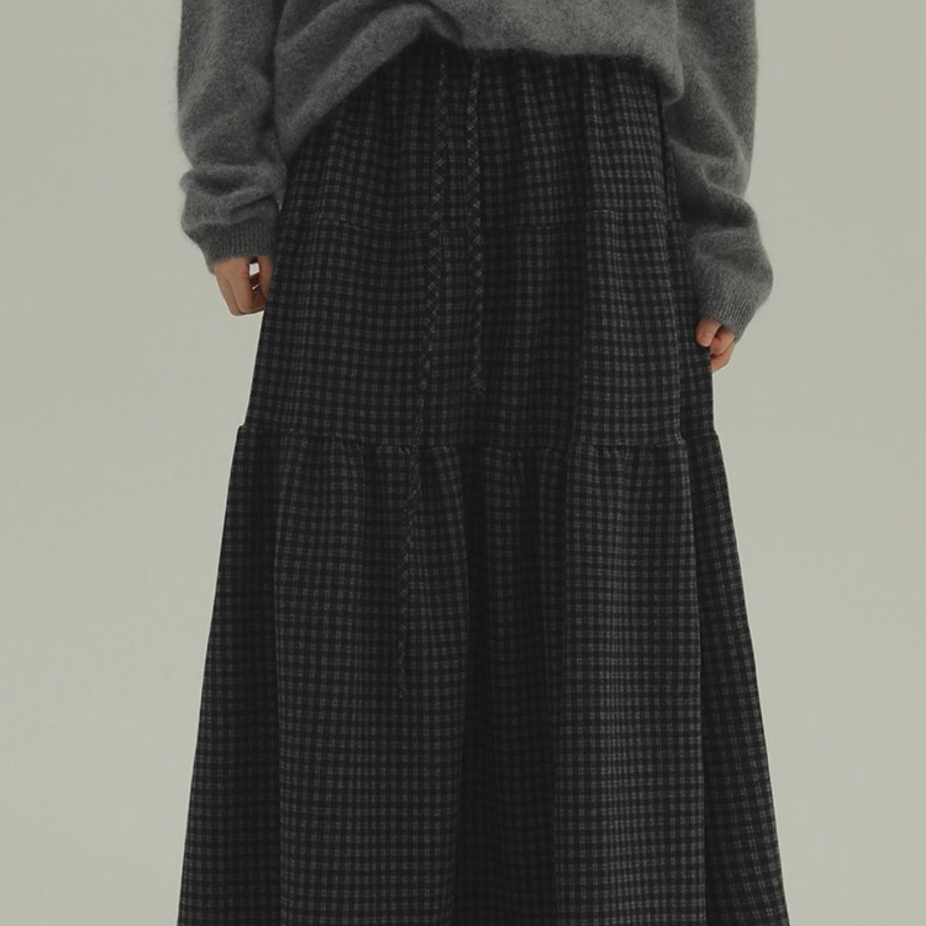 TEMU 여성용 두꺼운 체크무늬 케이크 스커트 레트로 문학 캐주얼 나이 감추기 스커트