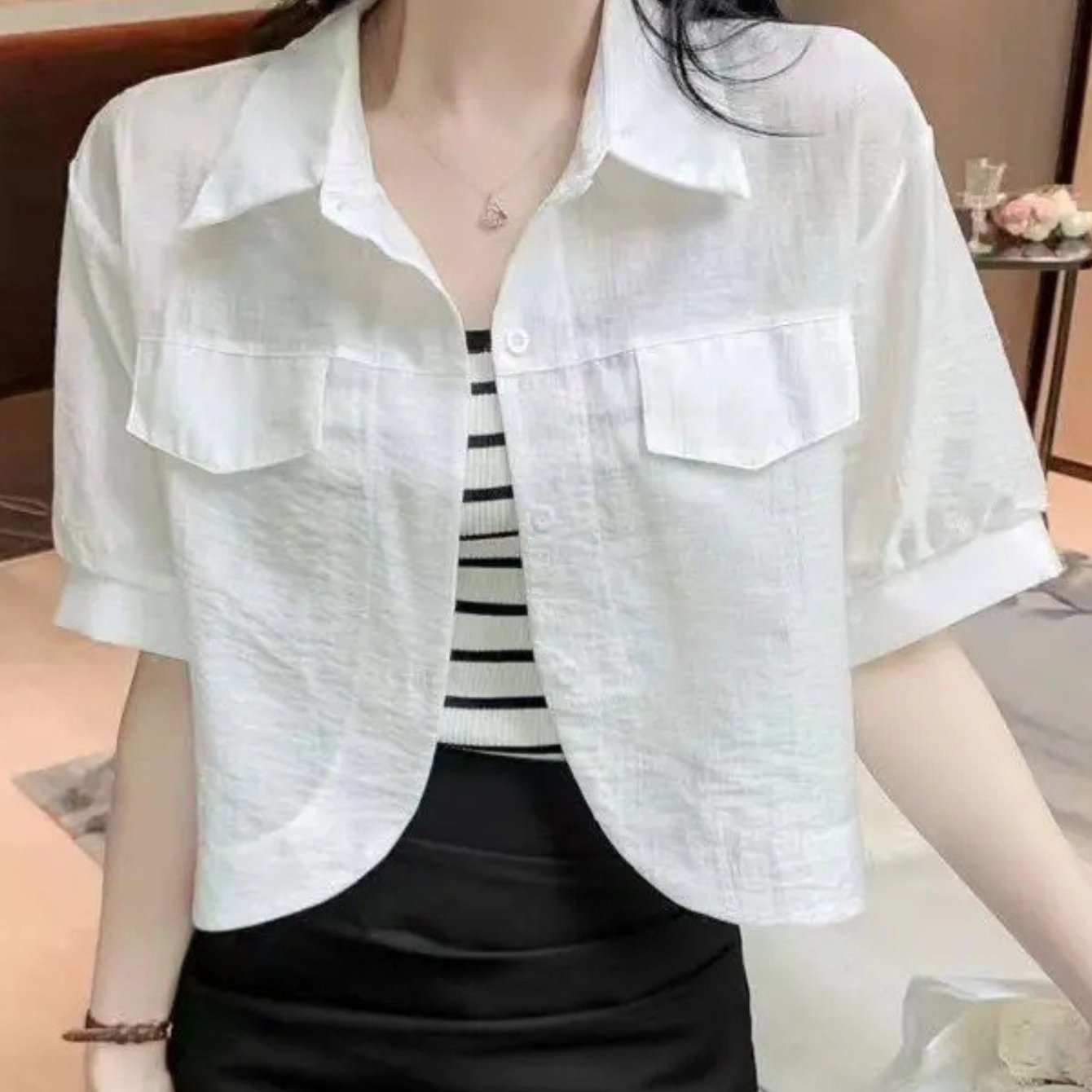 TEMU 여성용 셔츠, 여름용, 반팔, 크롭, 루즈핏, 경량, 여름용, 여성용 자외선 차단 재킷