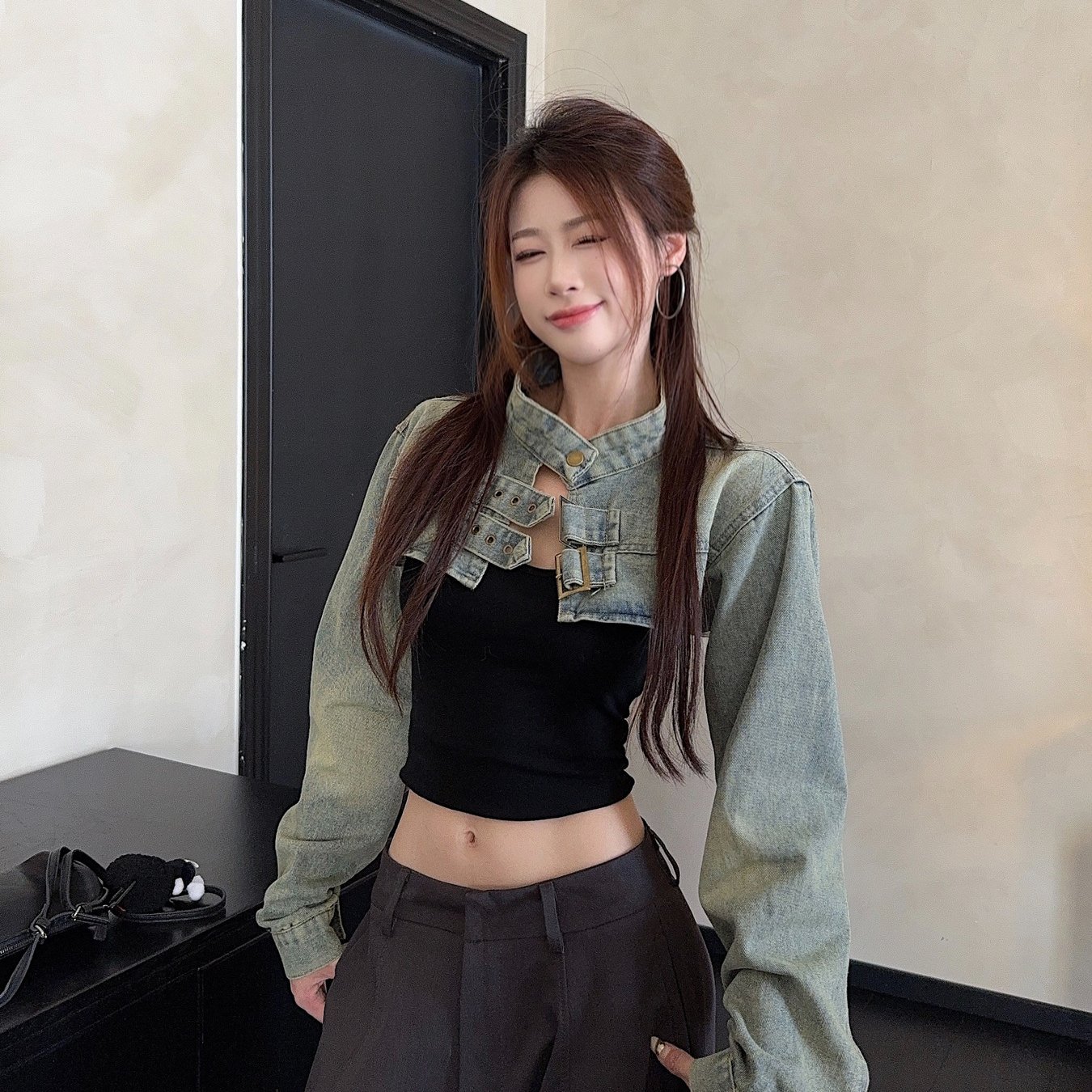 TEMU 스트리트 핫걸 레트로 워싱 올드 니치 활용도 높은 트렌디하고 멋진 조끼 데님 숏 재킷