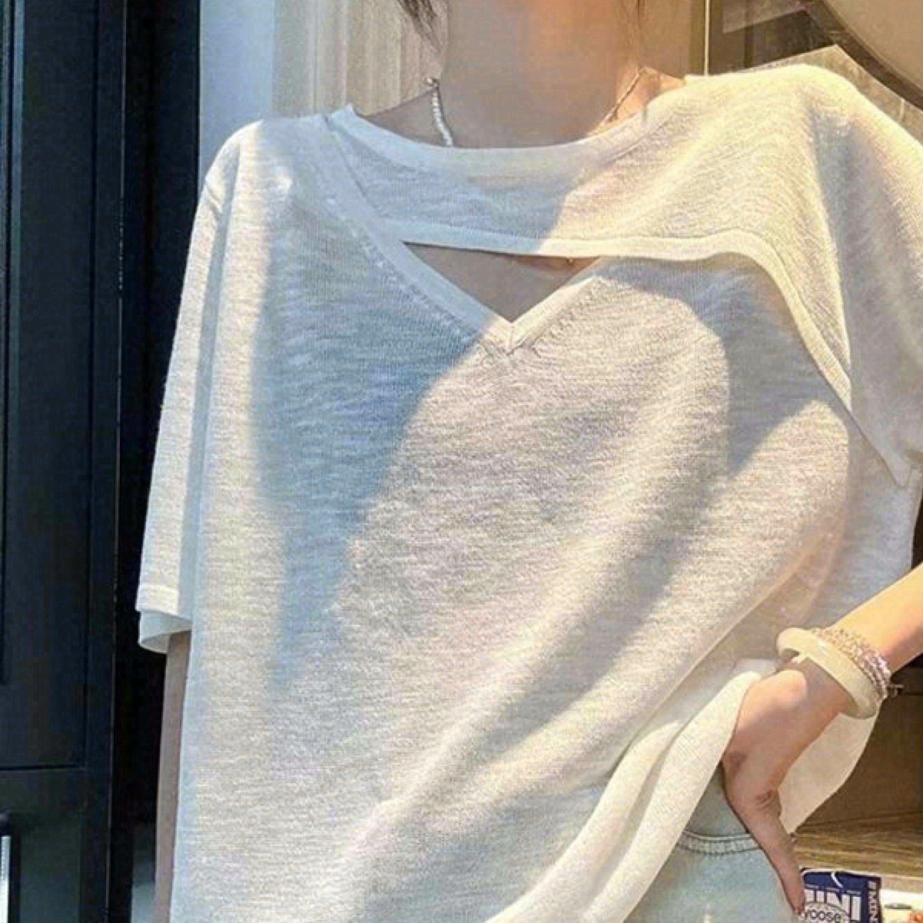 TEMU 여성용 여름 루즈핏 스타일 반팔 디자인의 새로운 플러스 사이즈 한국 스타일 할로우 티셔츠