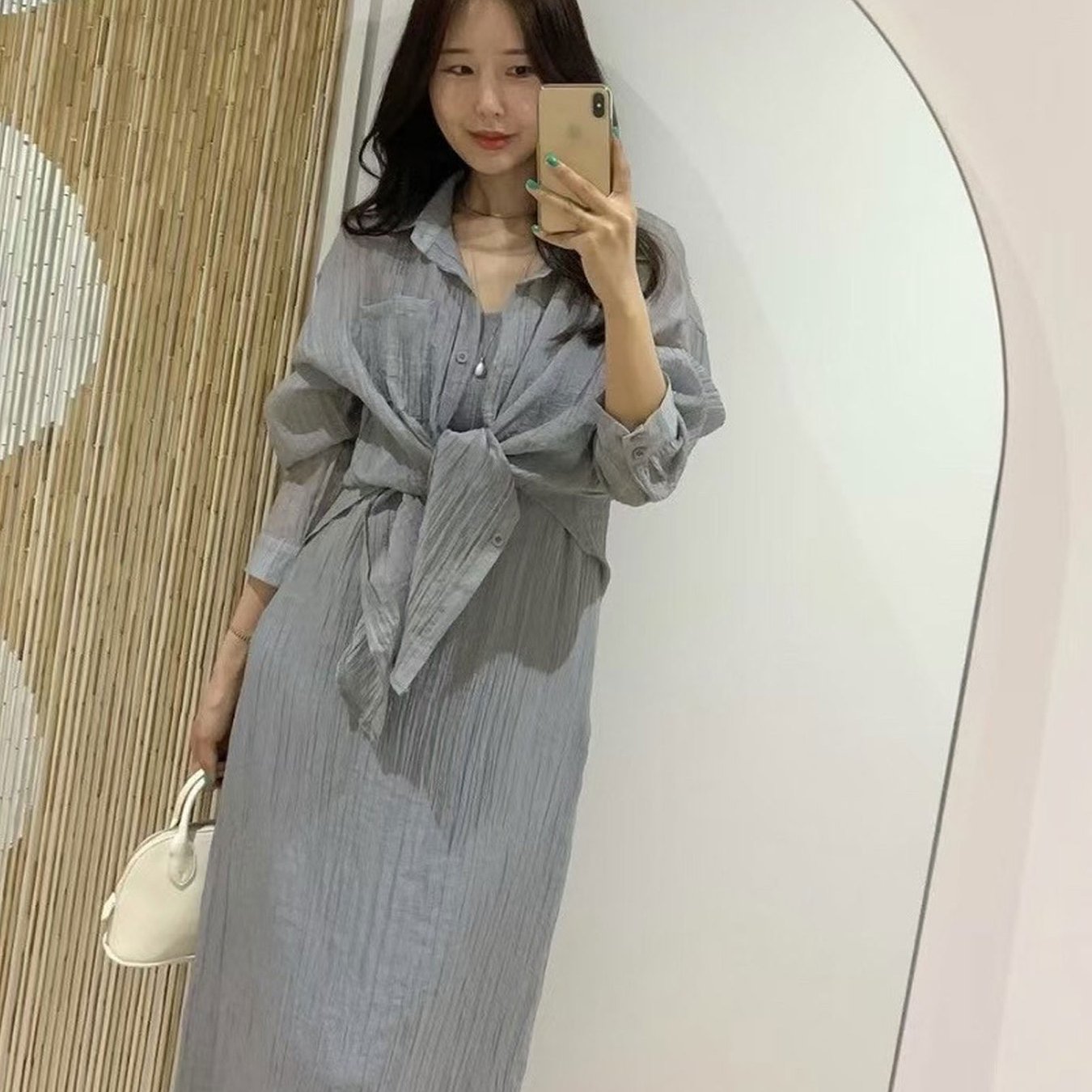 TEMU 봄, 여름, 가을용 여성용 세련된 멜빵 스커트 + 라펠 셔츠 투피스