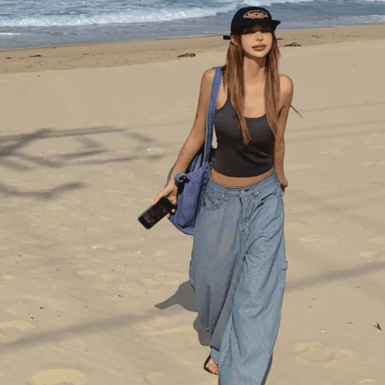 TEMU 네이비 세로 다용도 슬리밍 하이웨스트 실루엣 캐주얼 바지