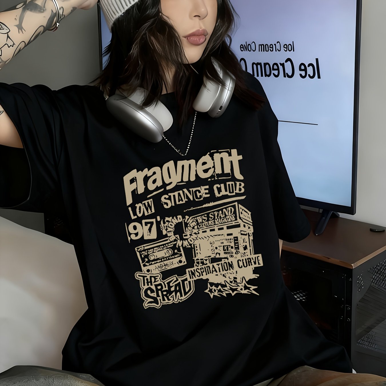TEMU 2000년대 스타일 트렌디 프린트 반팔 티셔츠 여성 여름 신상 패션 다용도 루즈핏 라운드넥 2000년대 탑