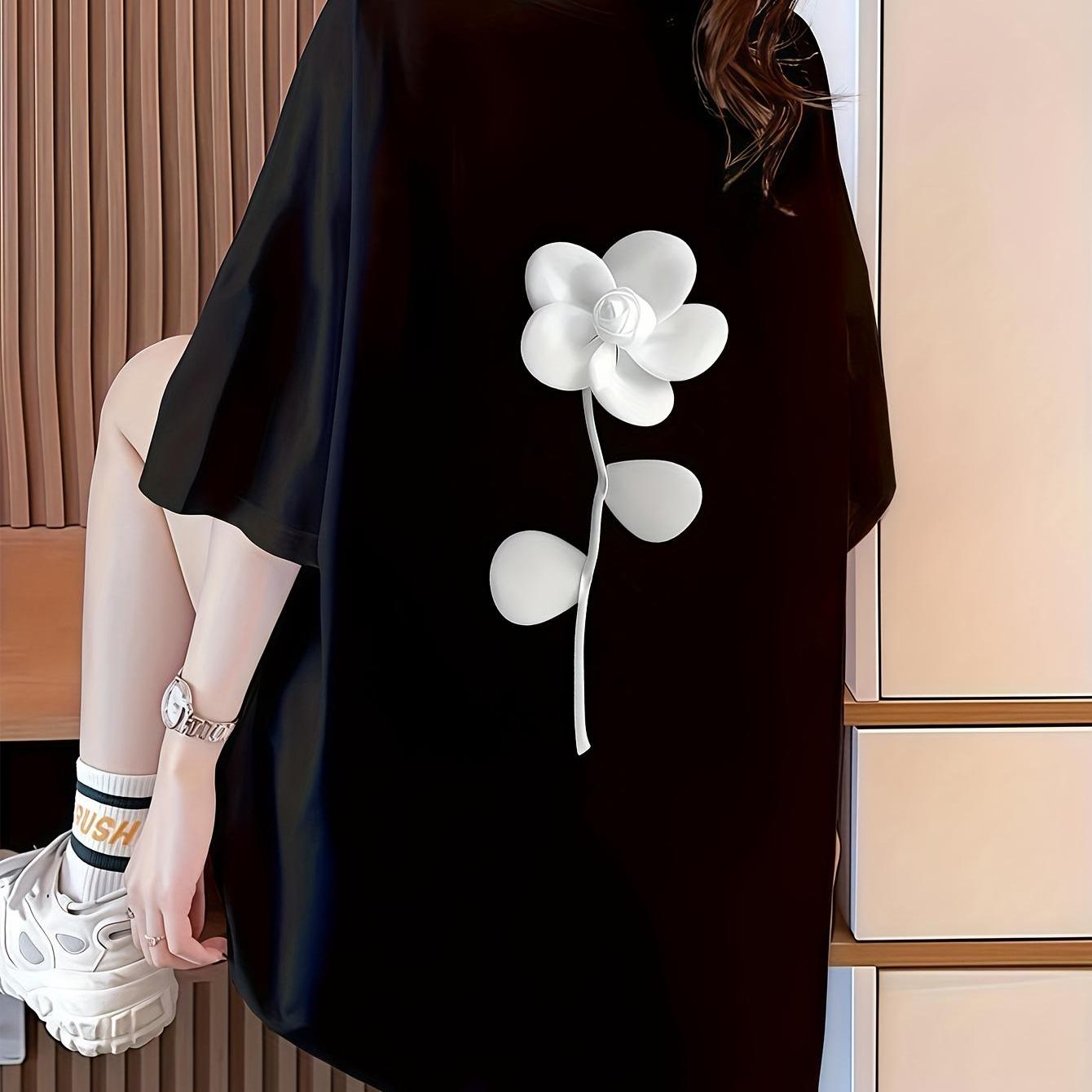 TEMU 패션 다용도 디자인 순면 반소매 티셔츠 여성용 여름 신상 한국 스타일 레이지 프린트 루즈 슬리밍 탑 유니섹스 커플 스타일
