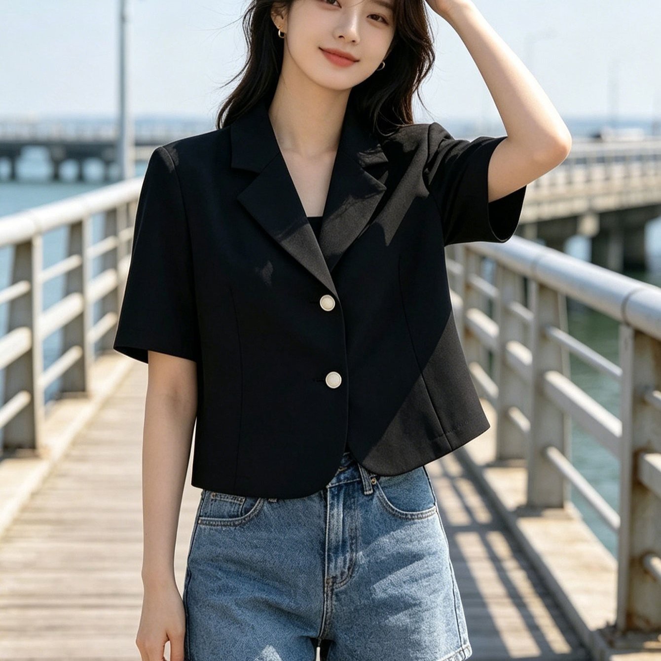 TEMU 여성 여름 상의 오피스 반팔 얇은 옷 코트 데일리 캐주얼 단추 패션 통근 단색 슬림소녀