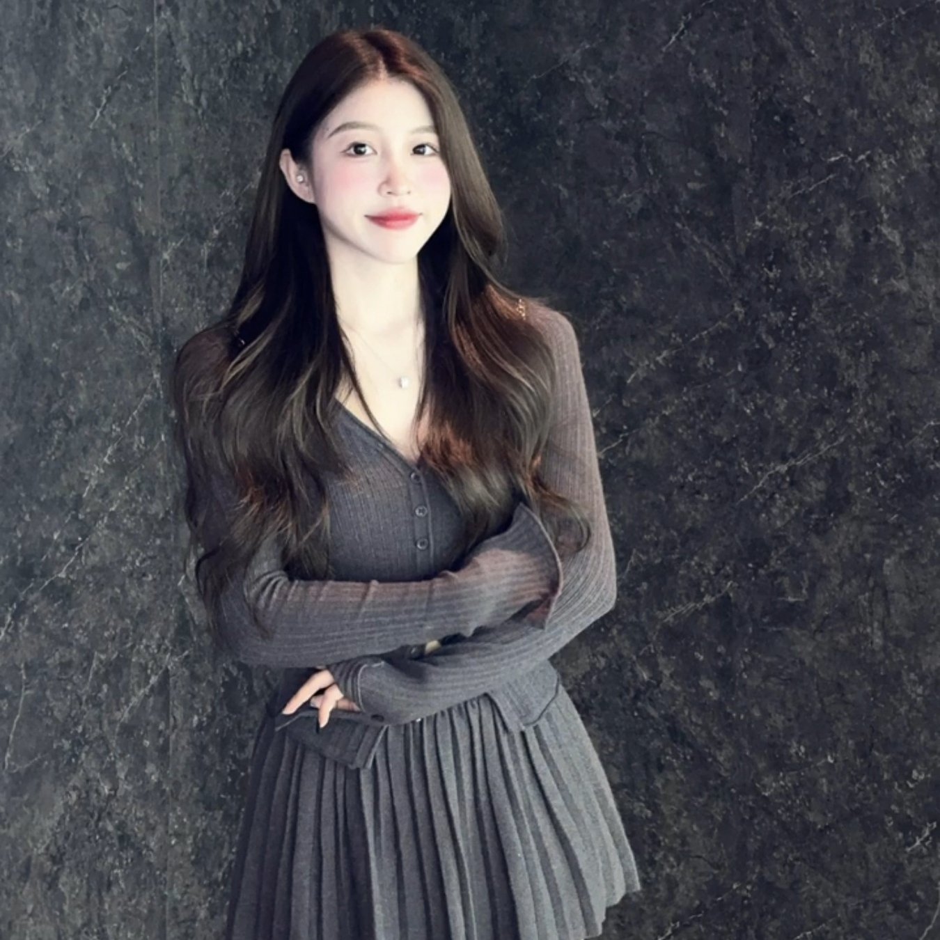 TEMU 여성용 가을 겨울 심플 다크 그레이 스웨터, 슬림핏 스커트 투피스 세트
