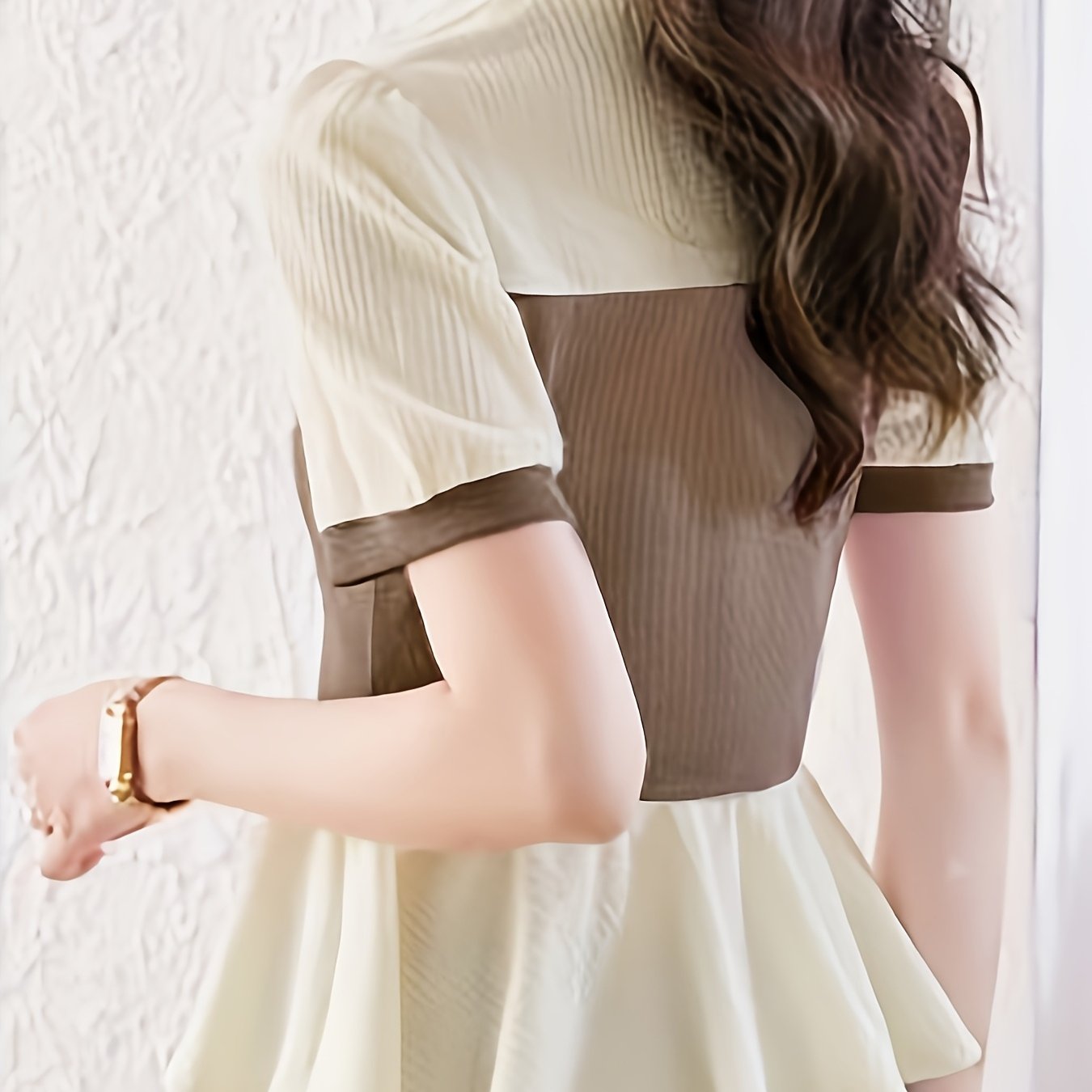 TEMU 여성 배색 블라우스 레이어드 반팔 셔츠 페플럼 루즈핏 체형커버 날씬해보이는 오피스룩 출근룩 하객룩 프렌치시크 데일리 여름 상의
