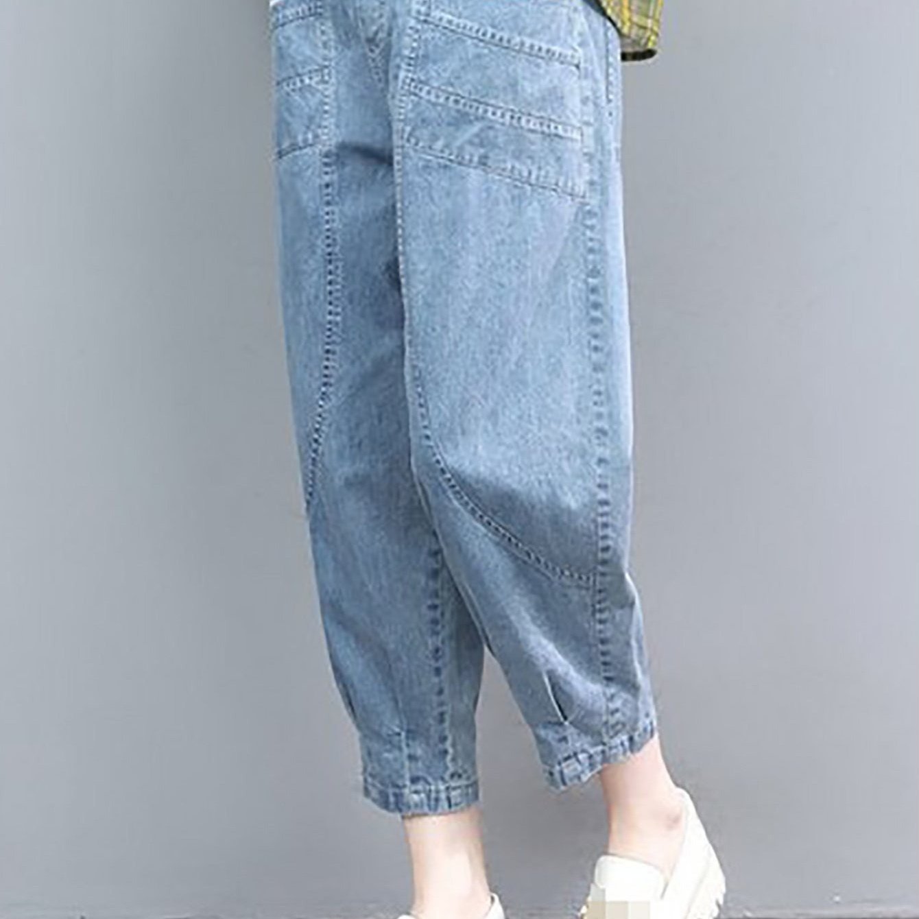 TEMU 여성용 여름 데일리 하이웨스트 솔리드 포켓 루즈핏 청바지 패션 캐주얼 밴딩 데님 와이드 배기 팬츠 슬림소녀