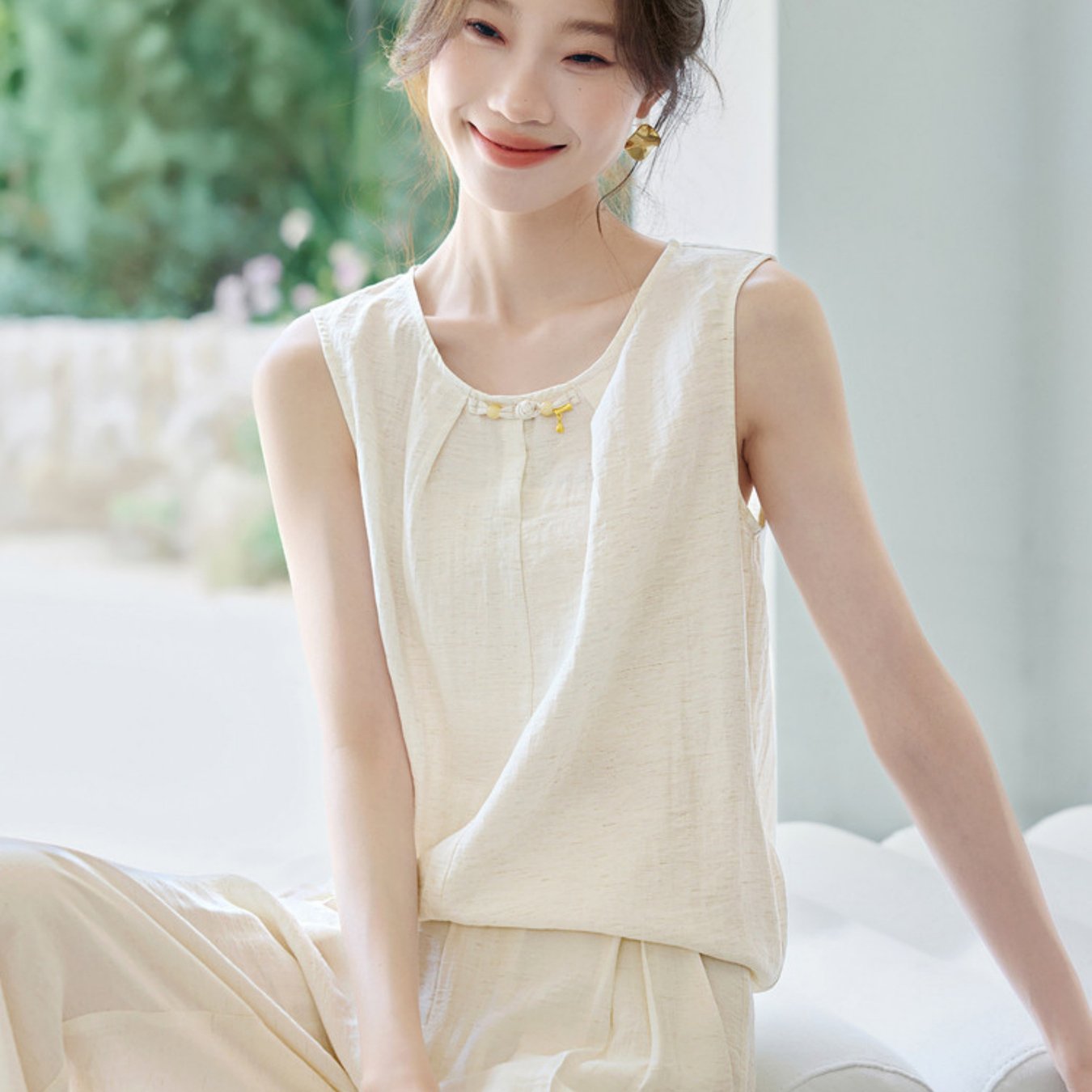 TEMU 심플 라운드넥 새로운 중국 스타일 플레이트 버튼 셔츠 새로운 통근용 패션 다용도 여성 셔츠