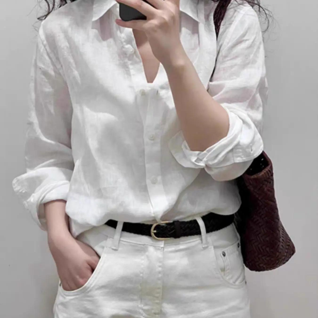 TEMU 여성용 흰색 셔츠 여름용 얇고 넉넉한 올드 머니 스타일 고급 셔츠 햇빛 차단 탑