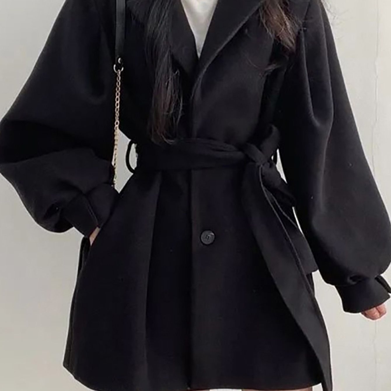 TEMU 여성 춘추 계절 카라 트렌치 숏 패션 캐주얼 데일리 통근 얇은 옷 소매 벨트 코트 미니 숏 보온 슬림 코트 슬림소녀