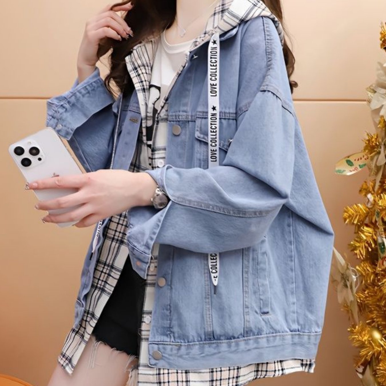 TEMU 봄/가을 신상 게으른 스타일 디자인 페이크 투피스 후드 재킷
