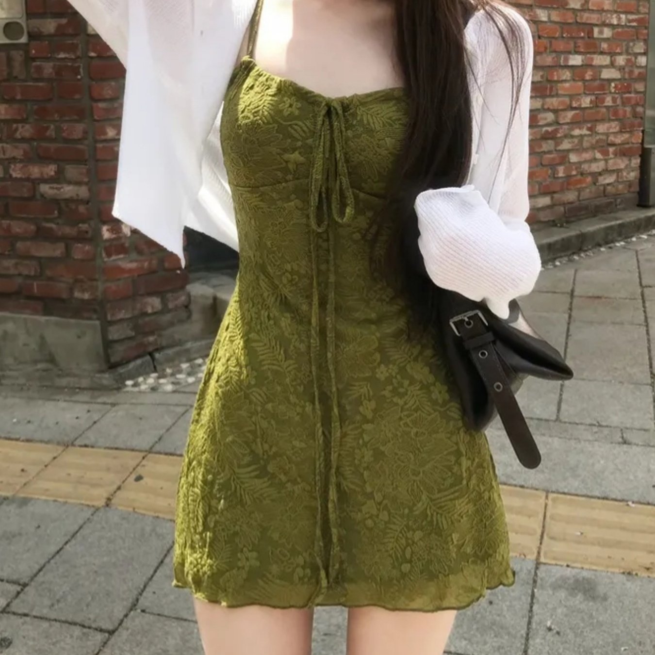 TEMU 슬림 자카드 서스펜더 드레스