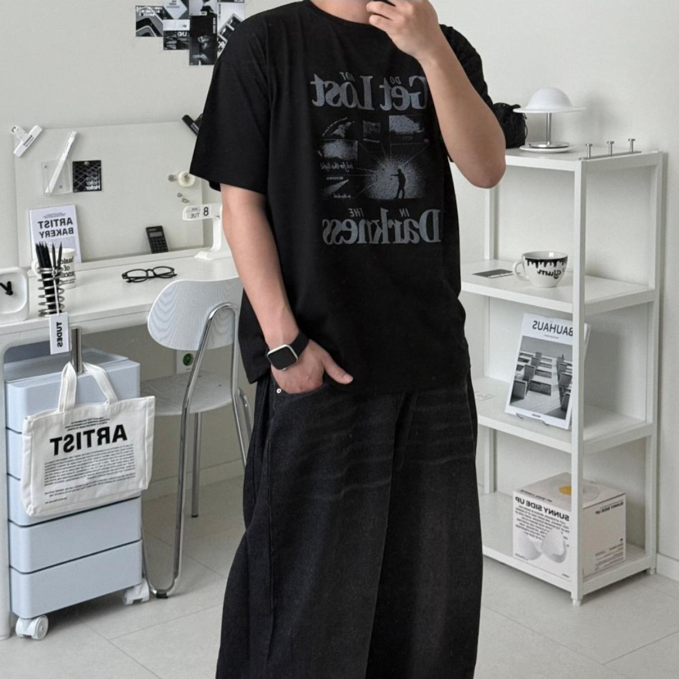 TEMU 르위 프린팅 오버핏 반팔 빅사이즈 남녀공용 반팔티